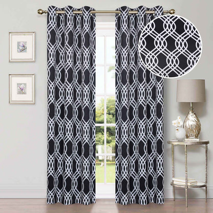 Ribbon Trellis Washable Room Darkening Blackout Curtains, Set of 2