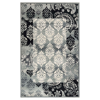 Mystique Distressed Damask Contemporary Area Rug - Black