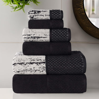 Lodie Cotton Jacquard Solid and Two-Toned 6 Piece Assorted Towel Set - Black-Silver