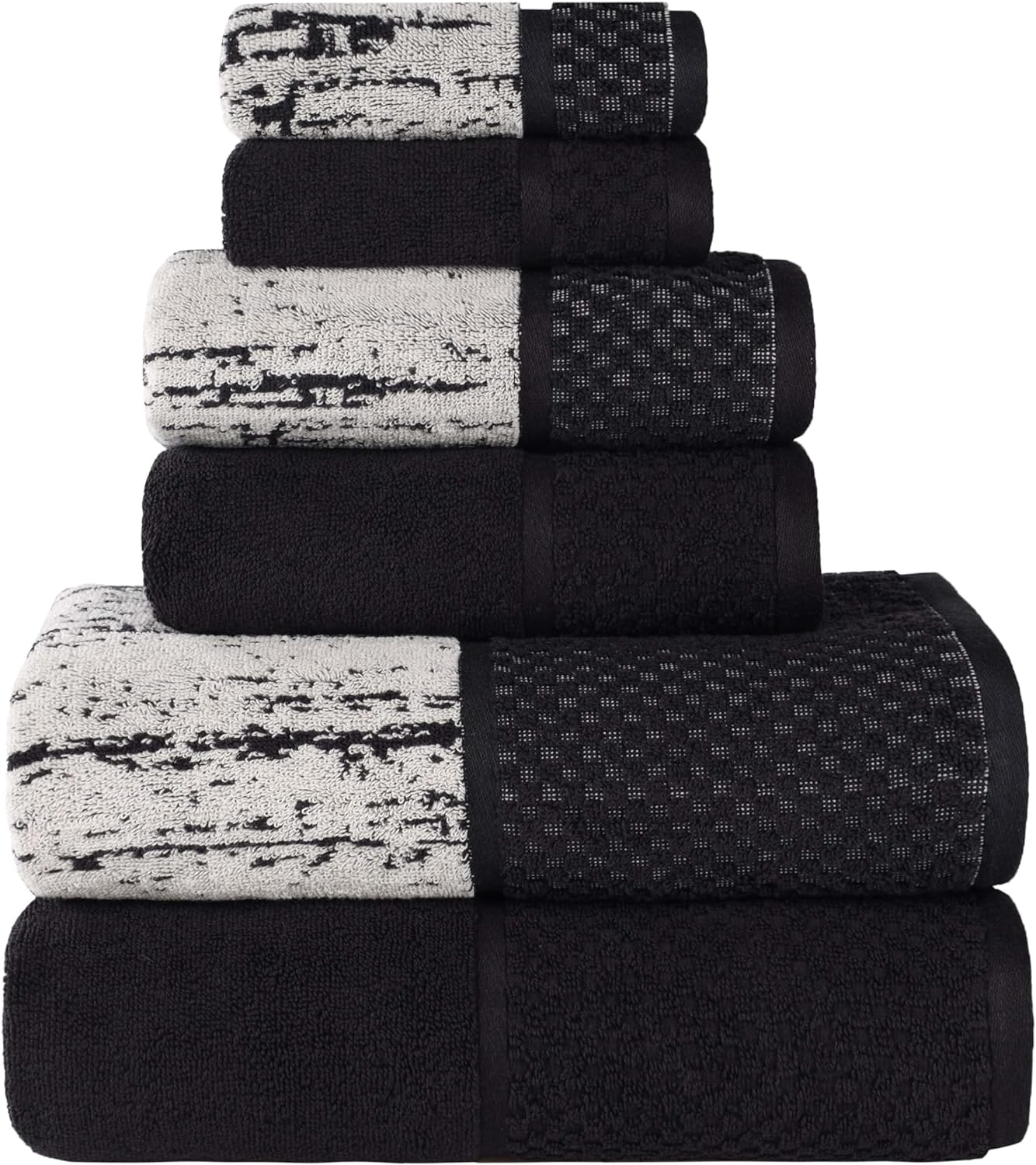 Lodie Cotton Jacquard Solid and Two-Toned 6 Piece Assorted Towel Set - Black-Silver