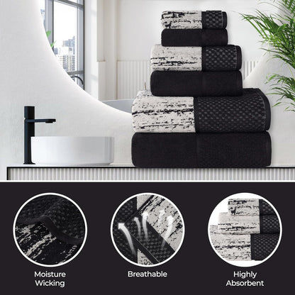 Lodie Cotton Jacquard Solid and Two-Toned 6 Piece Assorted Towel Set - Black-Silver