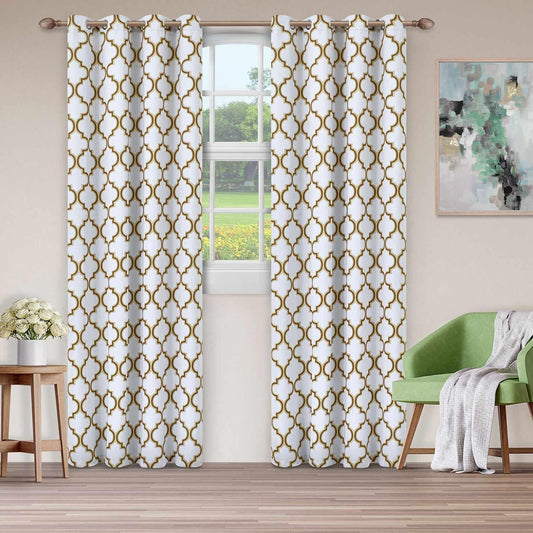 Blackout Modern Printed Bohemian Trellis Grommet Curtain Panel Set - White