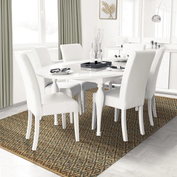 Diamond Hand-Woven Reversible Jute Area Rug - Blue