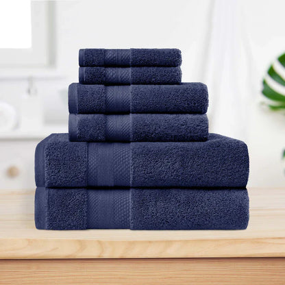 Turkish Cotton Highly Absorbent Solid 6 Piece Towel Set - CrownBlue