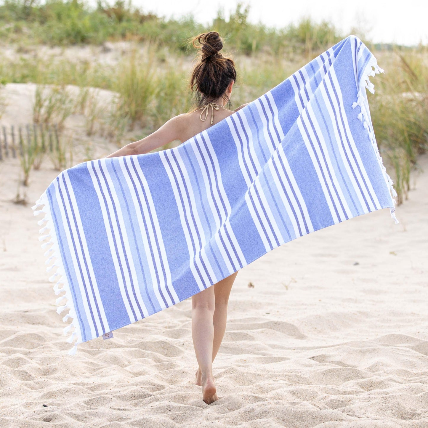 Racer Stripe Fouta 2 Piece Beach Towel Set with Tassels