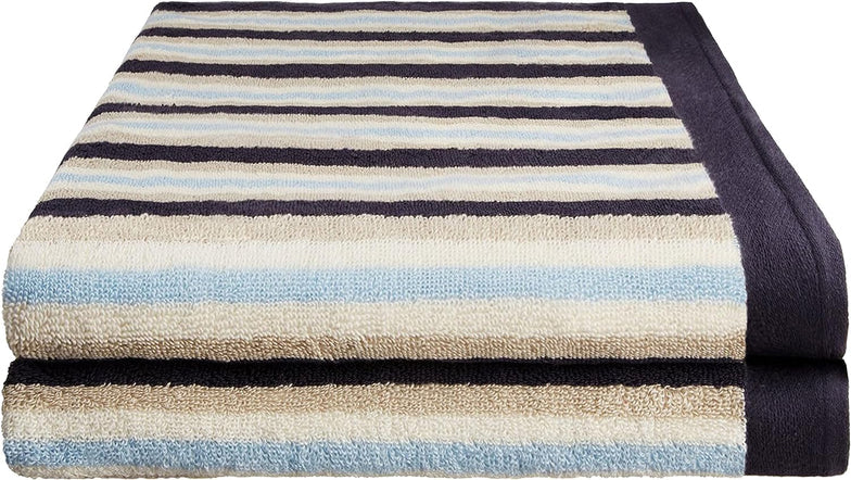 Cotton Striped Medium Weight 2 Piece Bath Sheet Set - Blue