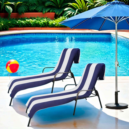 Cabana Striped Cotton Standard Size Chaise Lounge Chair Cover Set of 2 - Blue