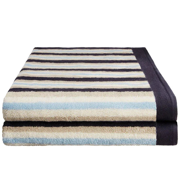 Cotton Striped Medium Weight 2 Piece Bath Towel Set - Blue