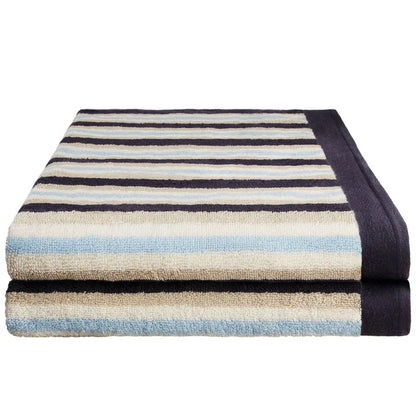 Cotton Striped Medium Weight 2 Piece Bath Towel Set - Blue