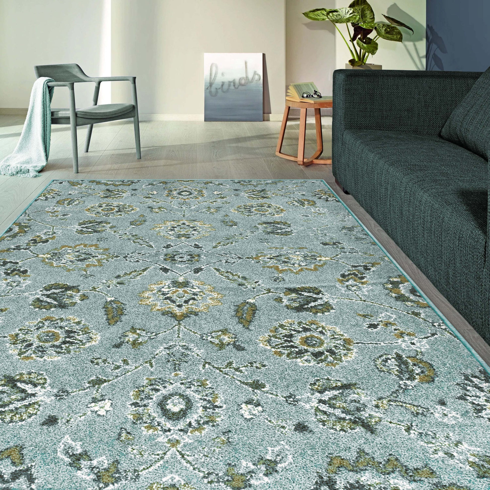 Brookshire Antique Traditional Floral Indoor Area Rug - Blue