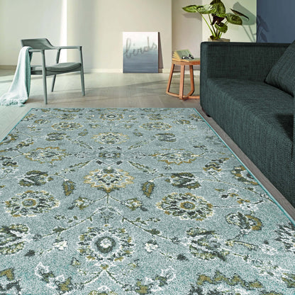 Brookshire Antique Traditional Floral Indoor Area Rug - Blue