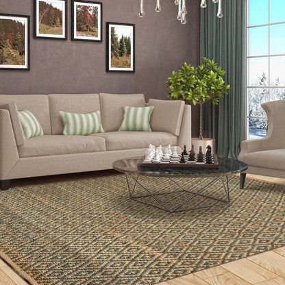 Diamond Hand-Woven Reversible Jute Area Rug - Blue