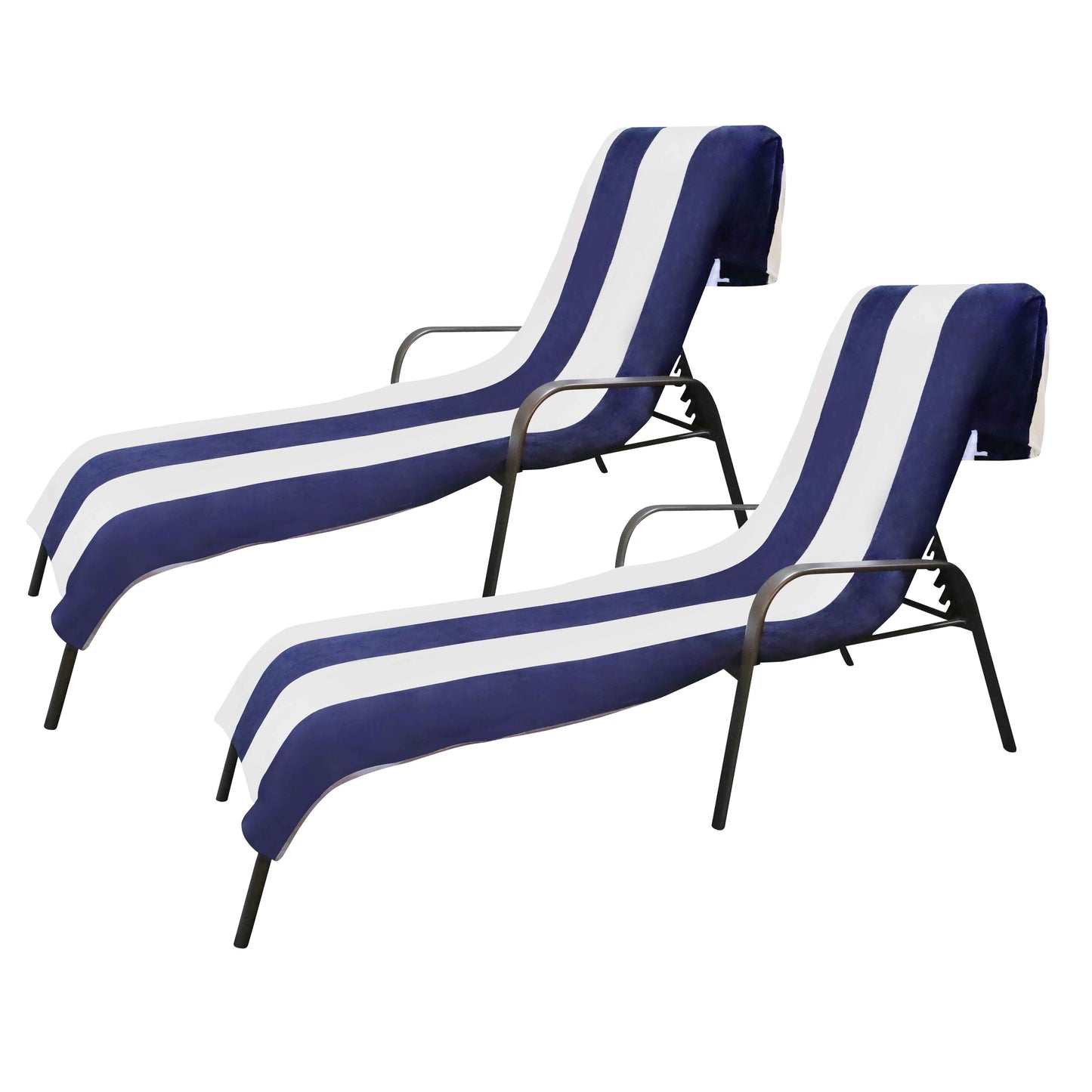 Cabana Striped Cotton Standard Size Chaise Lounge Chair Cover Set of 2 - Blue