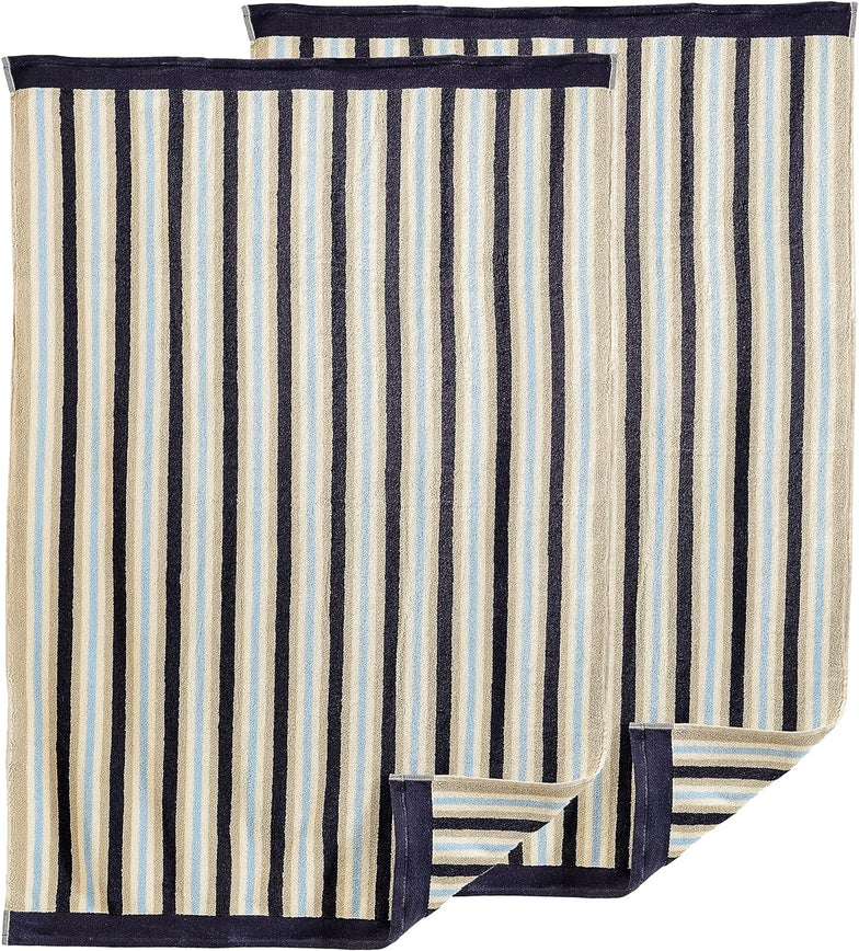 Cotton Striped Medium Weight 2 Piece Bath Sheet Set - Blue