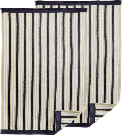 Cotton Striped Medium Weight 2 Piece Bath Sheet Set - Blue