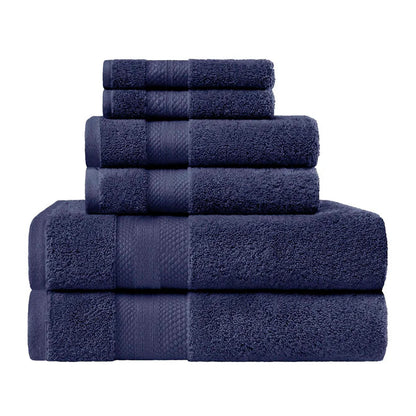 Turkish Cotton Highly Absorbent Solid 6 Piece Towel Set - CrownBlue