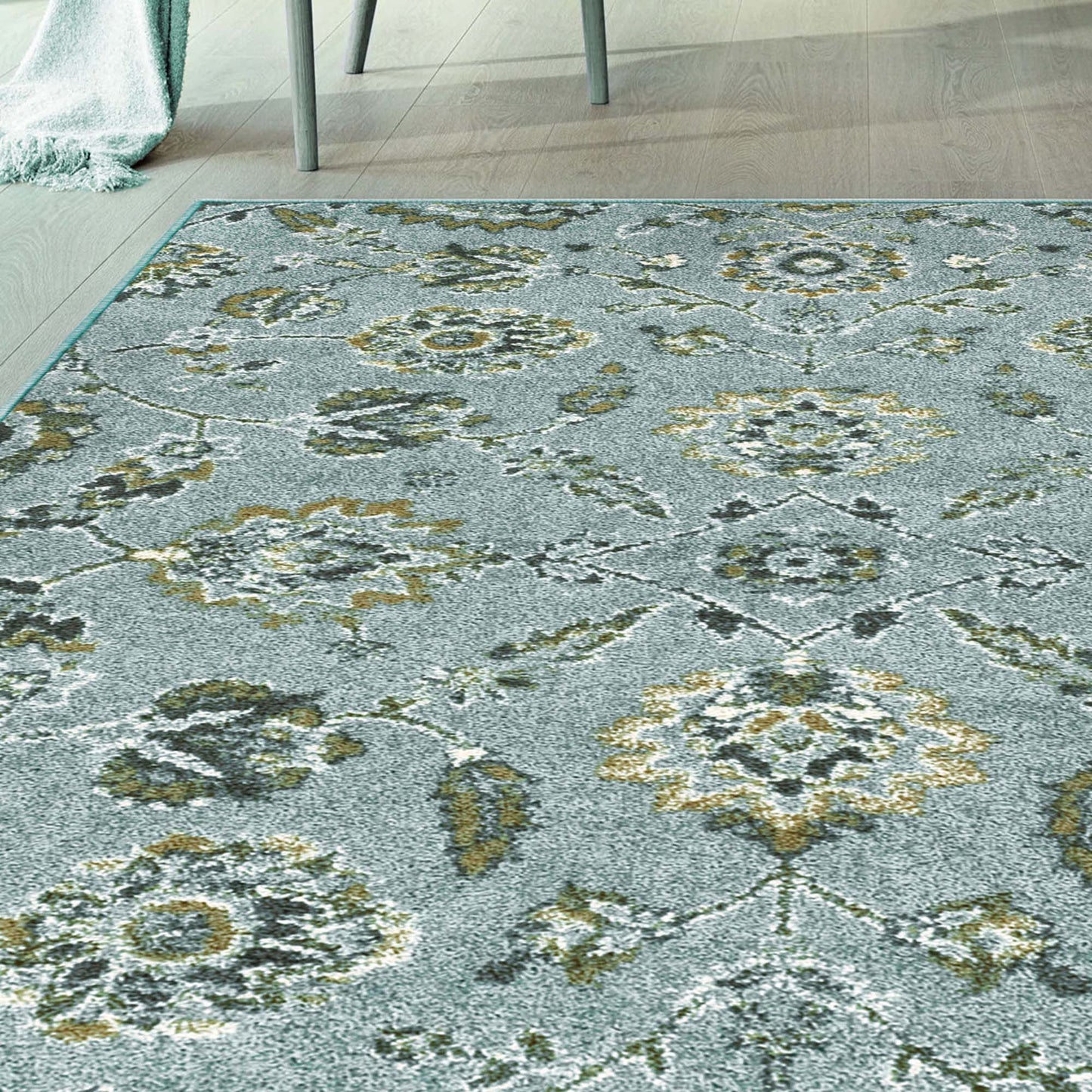 Brookshire Antique Traditional Floral Indoor Area Rug - Blue