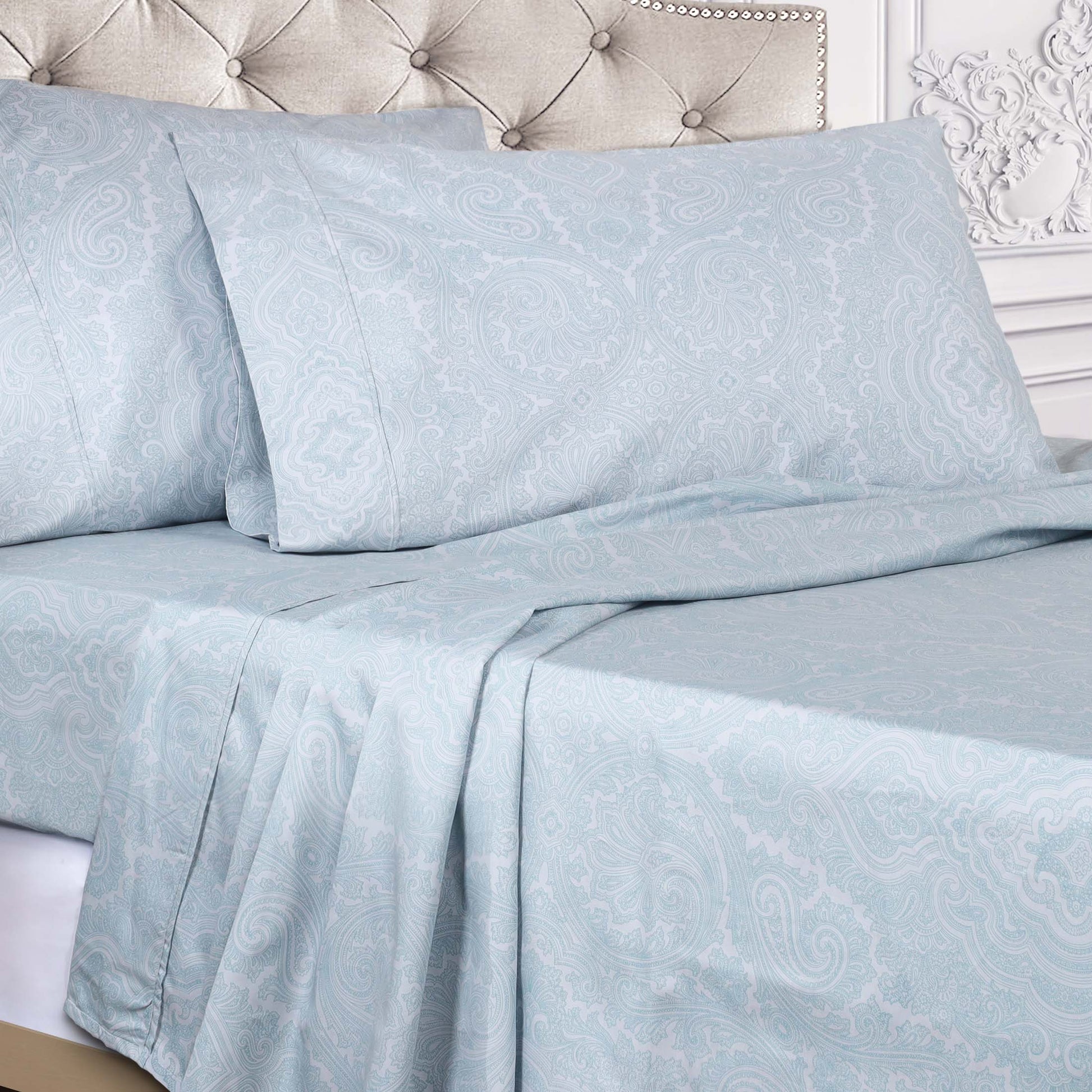 Italian Paisley 600 Thread Count Cotton Blend Deep Pocket Sheet Set - Blue