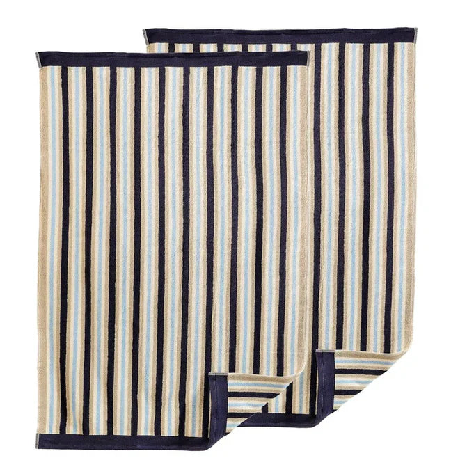 Cotton Striped Medium Weight 2 Piece Bath Towel Set - Blue