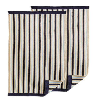 Cotton Striped Medium Weight 2 Piece Bath Towel Set - Blue