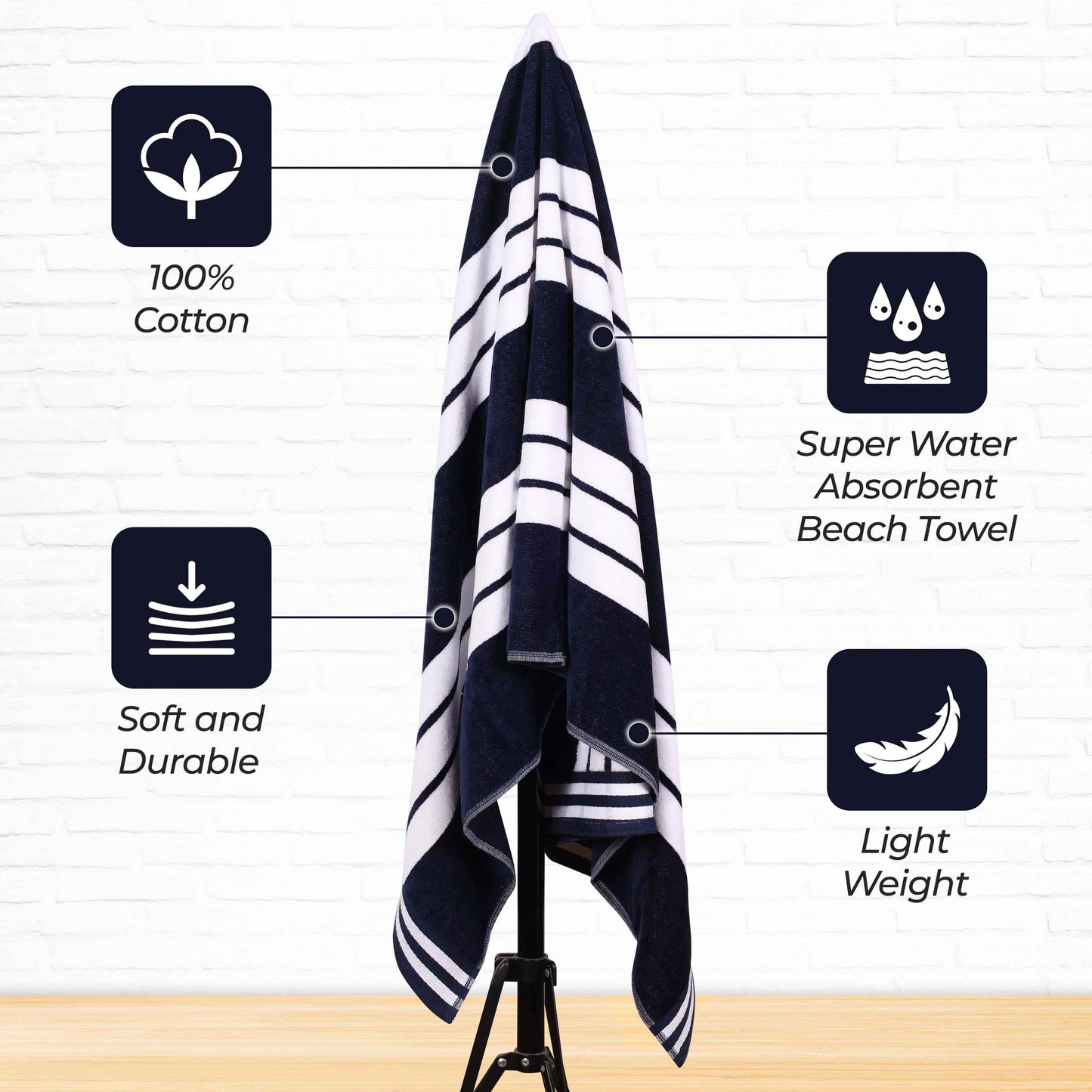 Striped Extra Large Oversized Absorbent Quick Dry Cotton Beach Towel