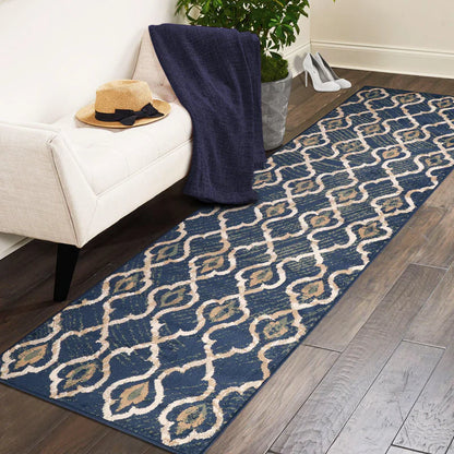 Brighton Geometric Lattice Indoor Area Rug Or Runner Rug Or Door Mat - Blue