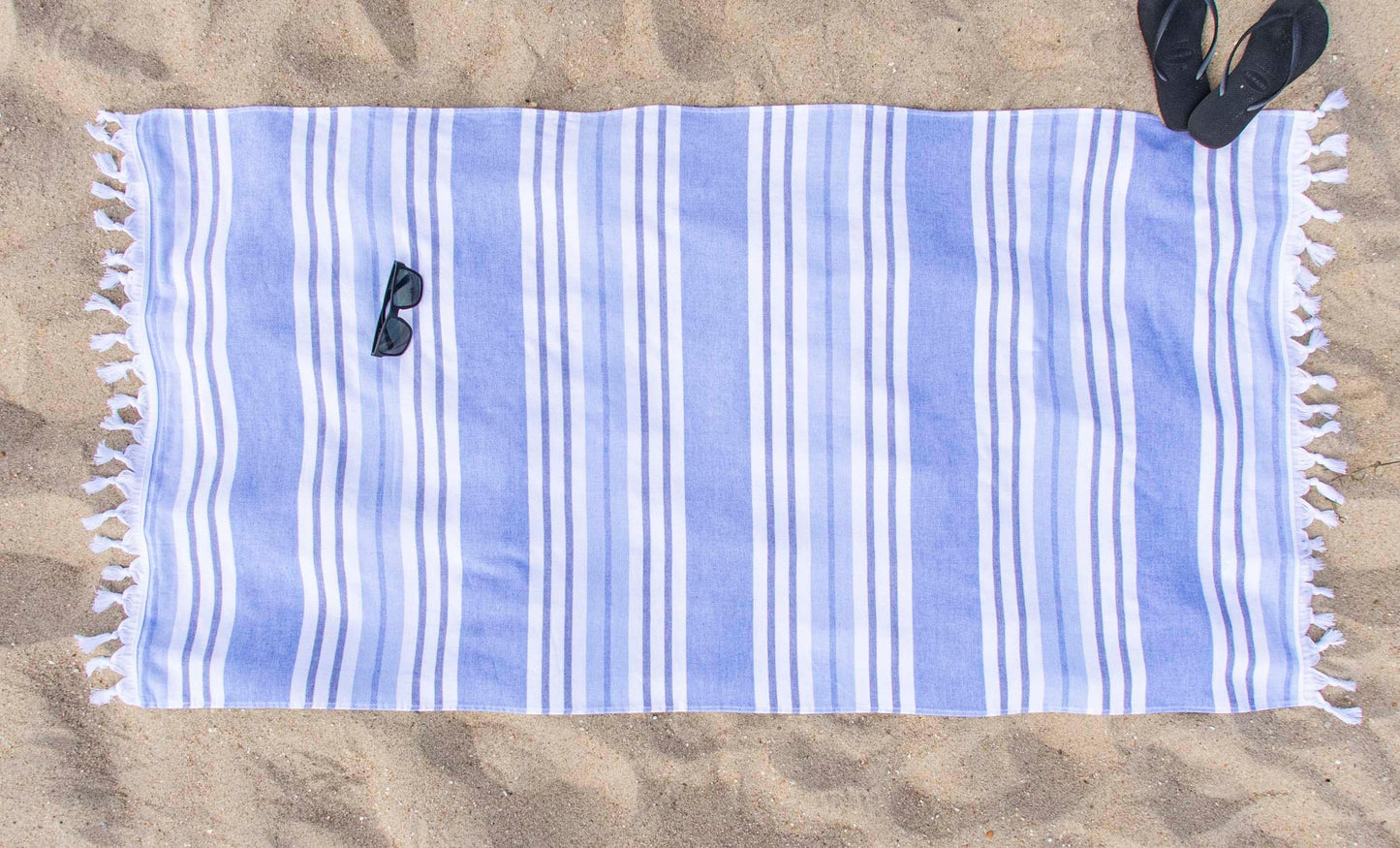 Racer Stripe Fouta 2 Piece Beach Towel Set with Tassels