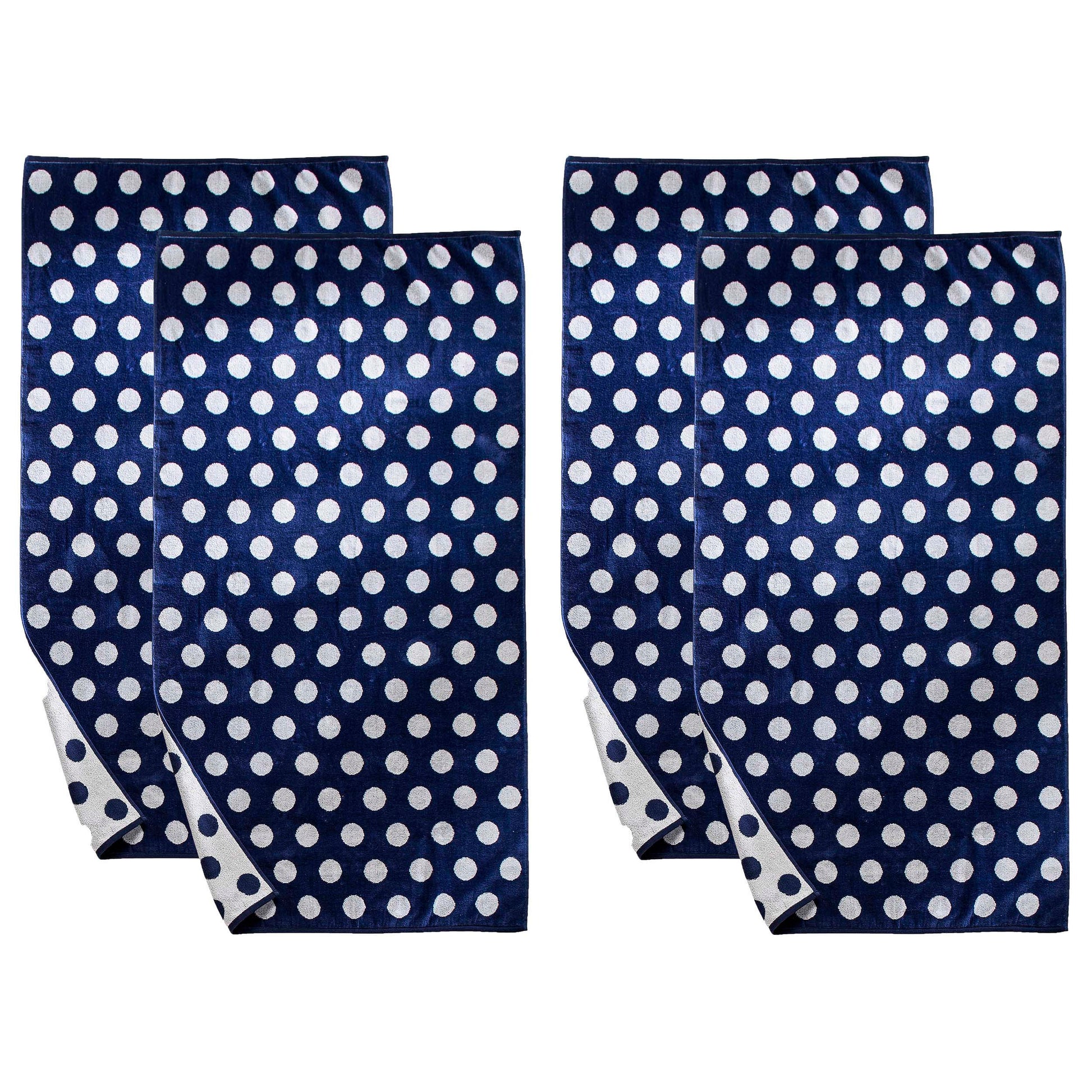 Polka Dot Cotton Oversized 4 Piece Beach Towel Set - Blue