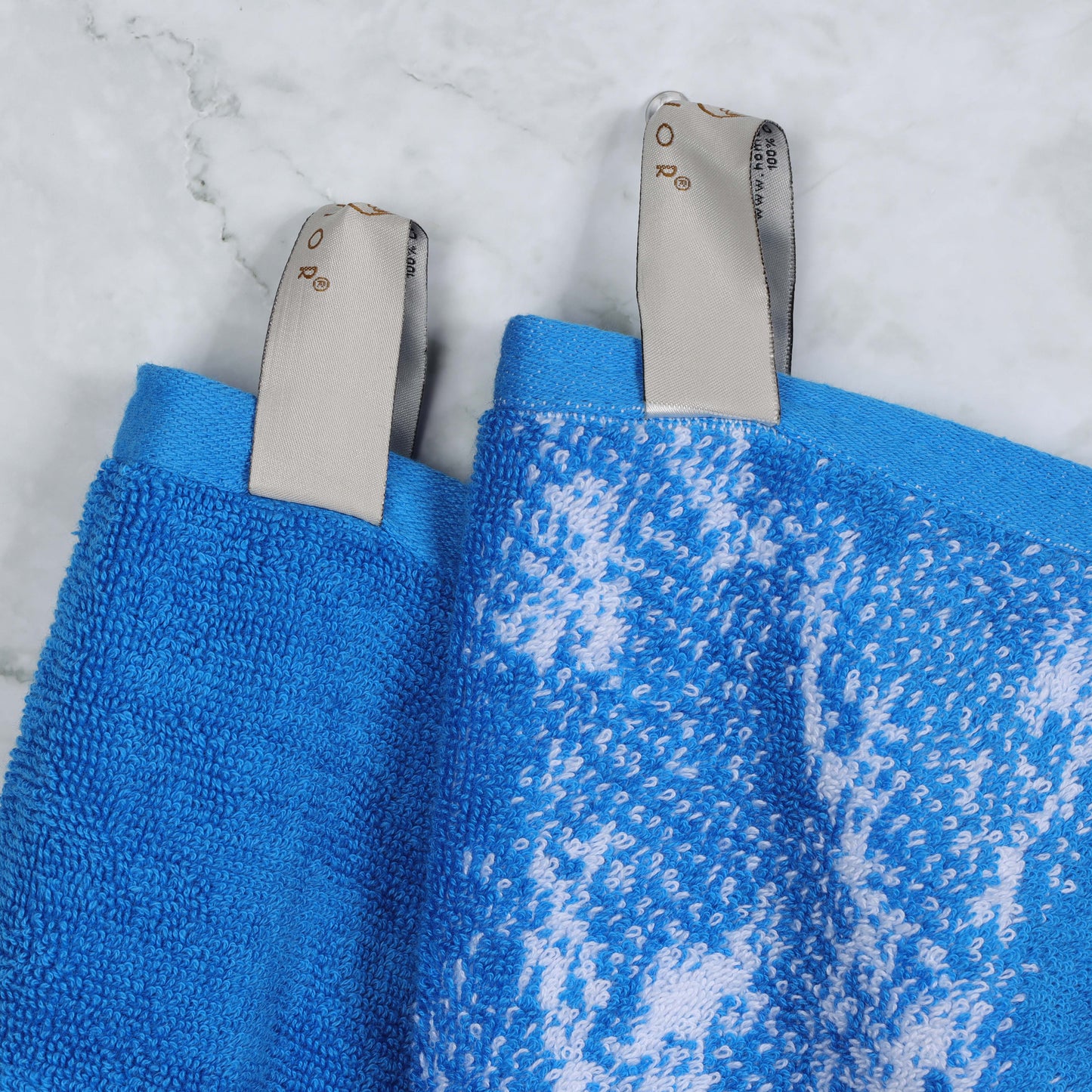 Cotton Marble and Solid Medium Weight Hand Towel Set of 6 - Blue