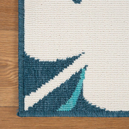 Waikiki Oversized Tropical Leaves Coastal Indoor Outdoor Area Rug - Blue-Green/Cream