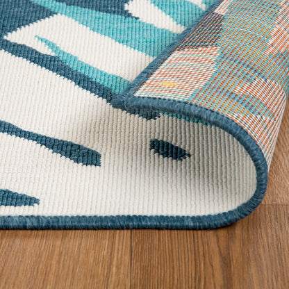 Waikiki Oversized Tropical Leaves Coastal Indoor Outdoor Area Rug - Blue-Green/Cream