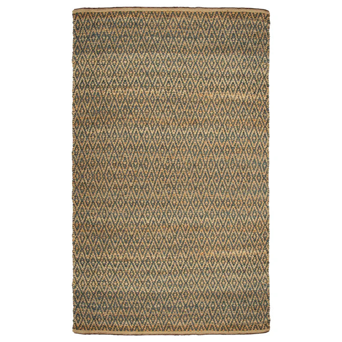 Diamond Hand-Woven Reversible Jute Area Rug - Blue