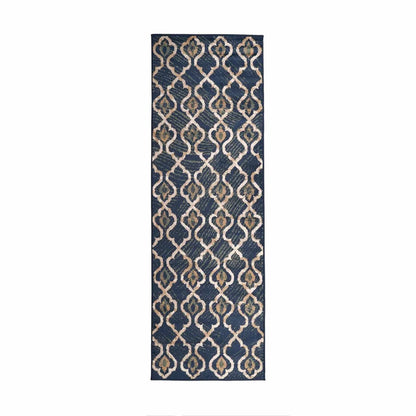 Brighton Geometric Lattice Indoor Area Rug Or Runner Rug Or Door Mat - Blue