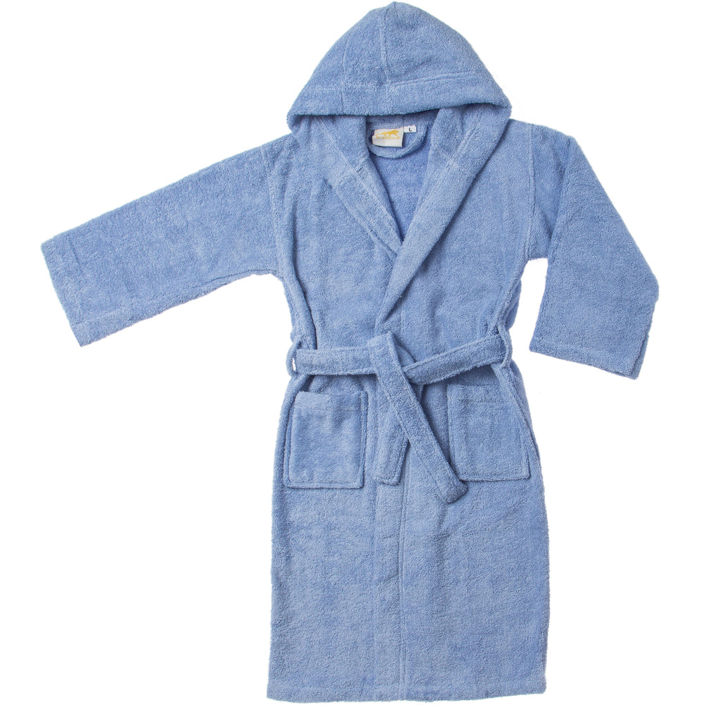 Cotton Ultra-Soft Terry Lightweight Kids Unisex Hooded Bathrobe - Blue