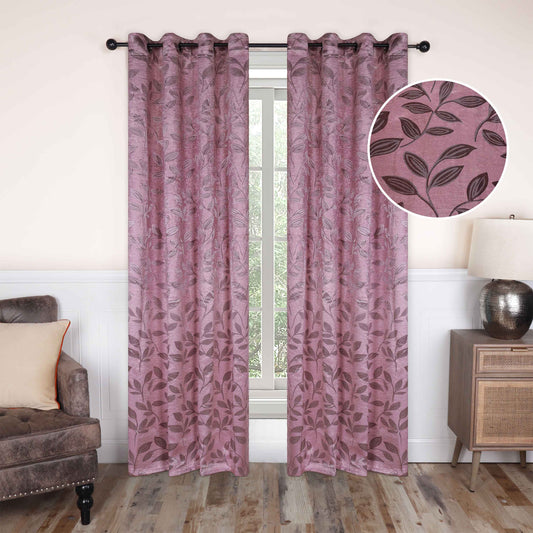 Leaves Machine Washable Room Darkening Blackout Curtains, Set of 2 - Blush