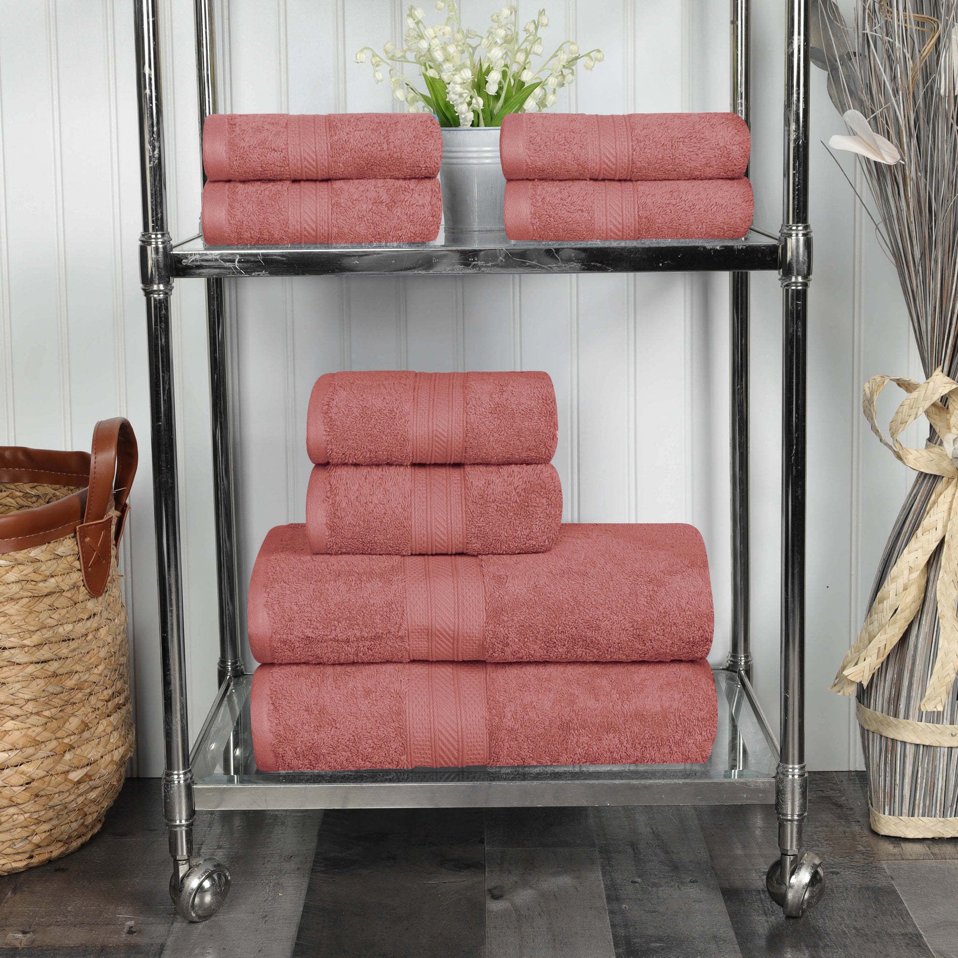 Cotton Heavyweight Absorbent Plush 8 Piece Towel Set - Blush