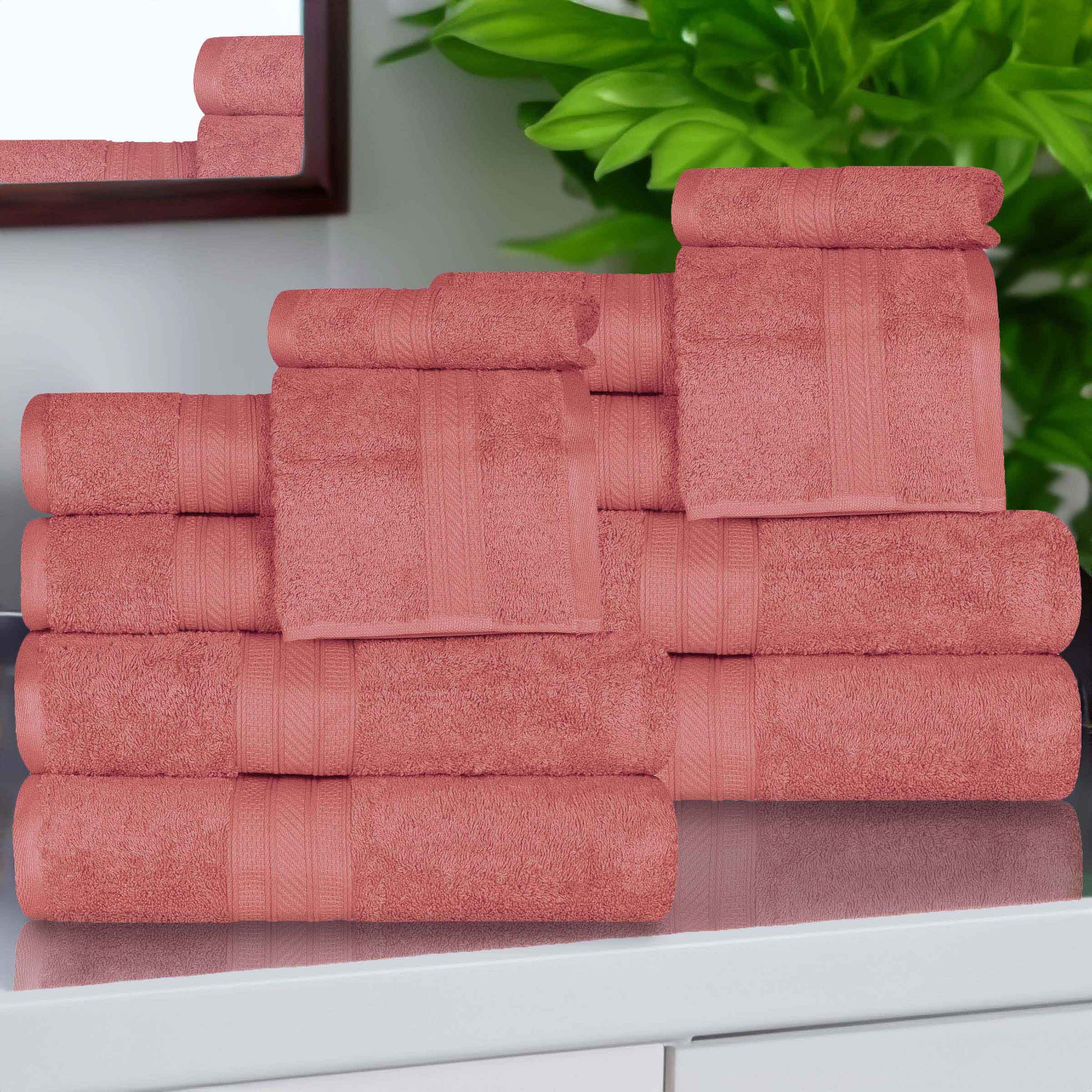 Atlas Cotton Plush Absorbent Heavyweight 12 Piece Assorted Towel Set - Blush