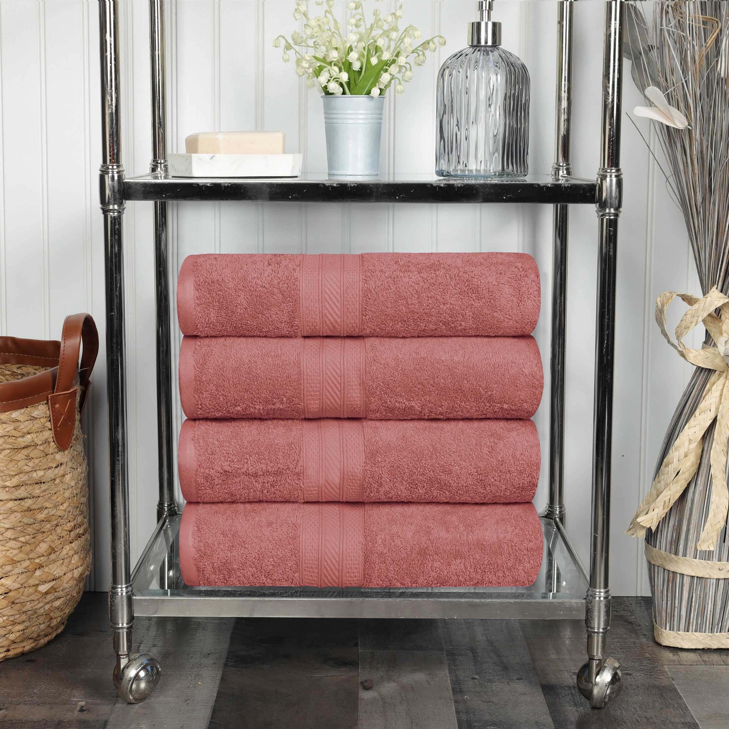 Cotton Heavyweight Luxury 4 Piece Bath Towel Set - Blush