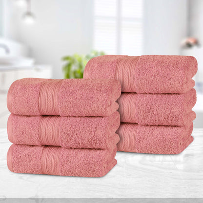 Atlas Cotton Plush Absorbent Heavyweight Luxury Hand Towel Set of 6 - Blush