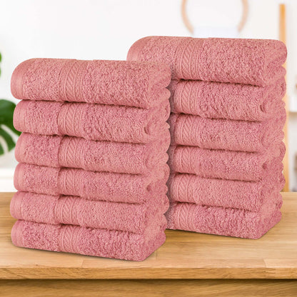 Atlas Cotton Absorbent Heavyweight Face Towel Washcloth Set of 12 - Blush