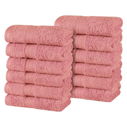 Atlas Cotton Absorbent Heavyweight Face Towel Washcloth Set of 12 - Blush