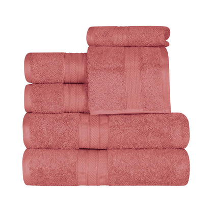 Cotton Heavyweight Absorbent Plush 6 Piece Towel Set - Blush