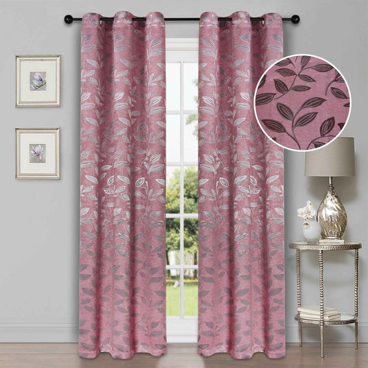 Leaves Machine Washable Room Darkening Blackout Curtains, Set of 2 - Blush