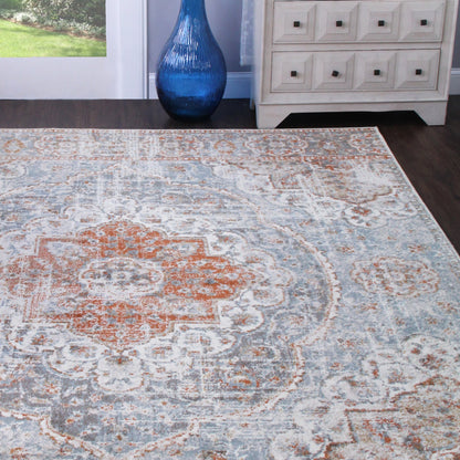 Bodhi Vintage Floral Classic Medallion Indoor Area Rug or Runner - Canal Blue