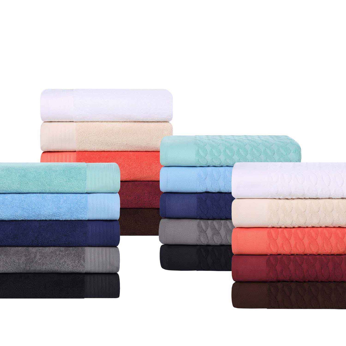 Turkish Cotton Jacquard Herringbone and Solid 6 Piece Hand Towel Set