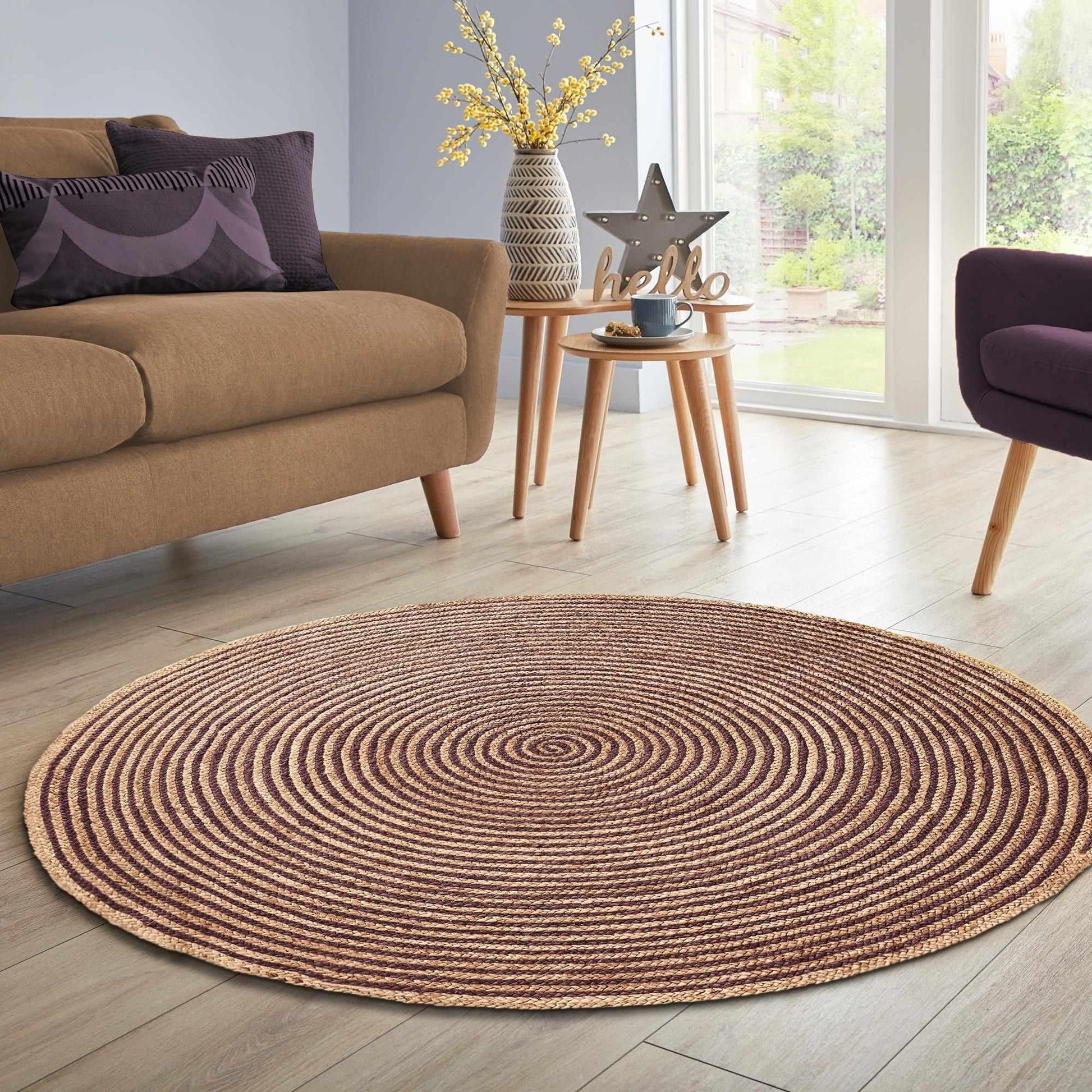  Superior Braided Round Jute Indoor Area Rug -  Purple