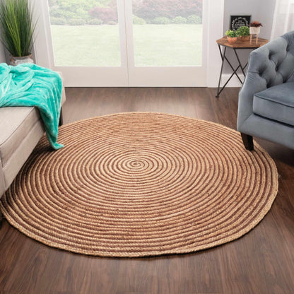  Superior Braided Round Jute Indoor Area Rug - Burgundy