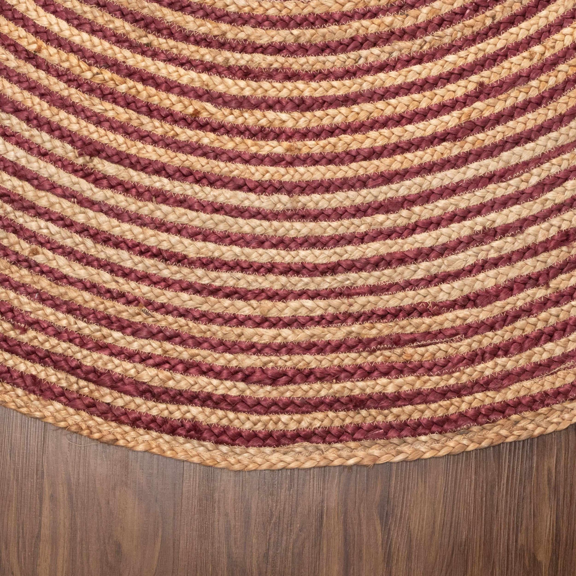  Superior Braided Round Jute Indoor Area Rug - Burgundy