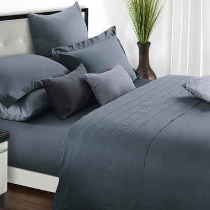 Brandon Diamond Embroidered Solid Cotton Duvet Cover Set - Gray