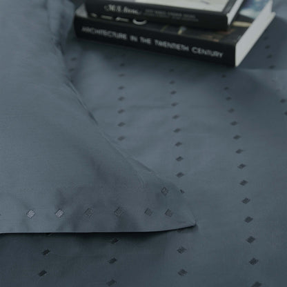 Brandon Diamond Embroidered Solid Cotton Duvet Cover Set - Gray